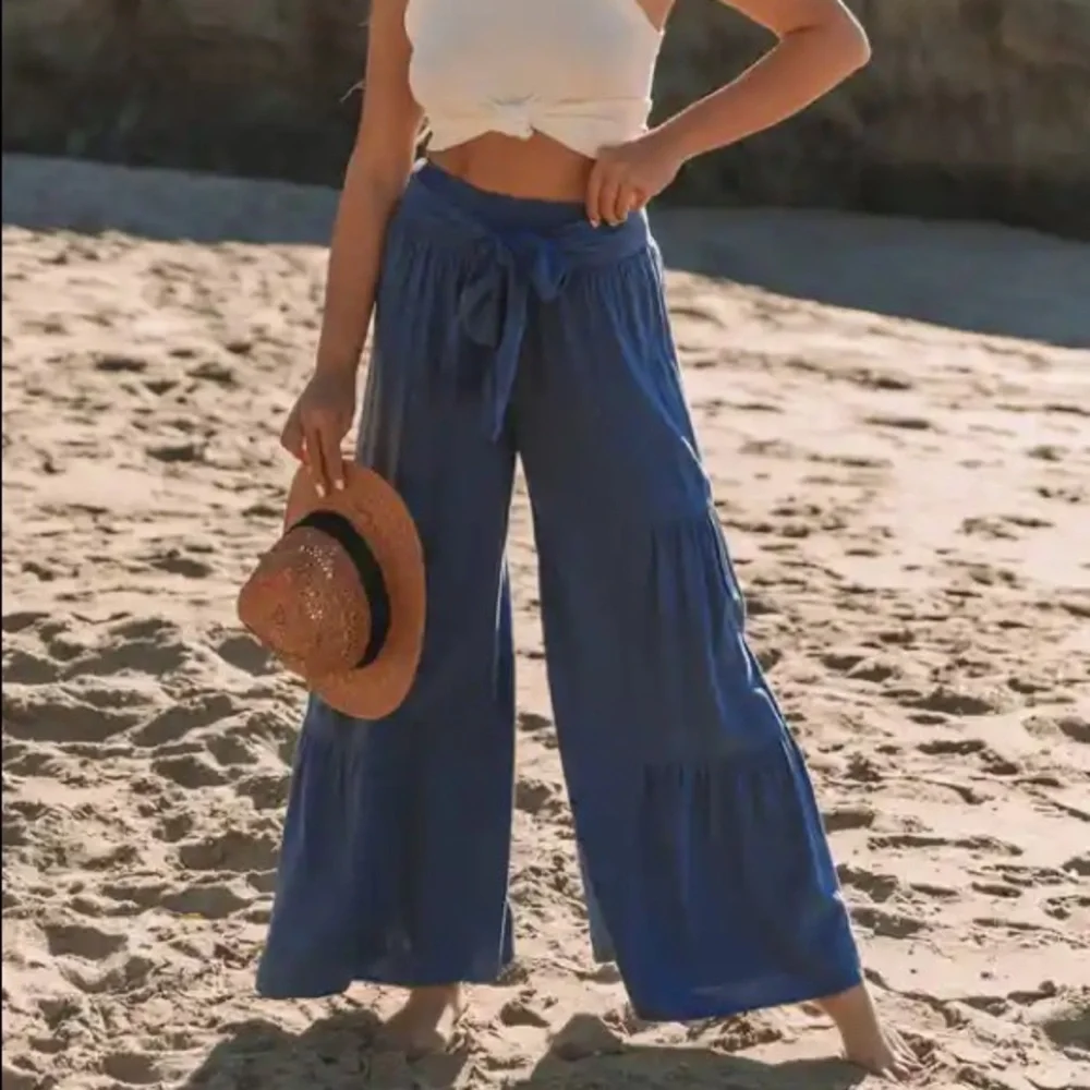 Chantay Linen Blend Tie Palazzo Pants - Picture 7 of 8
